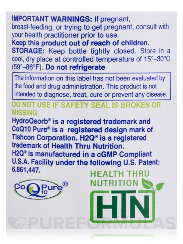 H2Q™ Water Soluble CoQ-10 100 mg - 60 VegeCaps - Alternate View 4