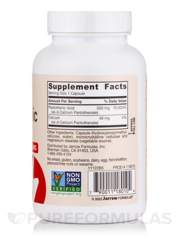 Pantothenic Acid B5 500 mg - 100 Veggie Caps - Alternate View 1