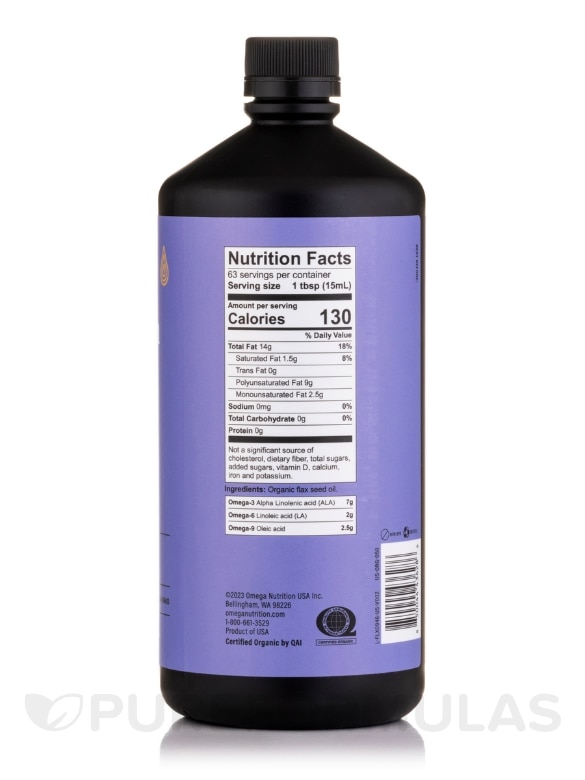 Flax Seed Oil (Organic) - 32 fl. oz (946 ml) - Alternate View 1