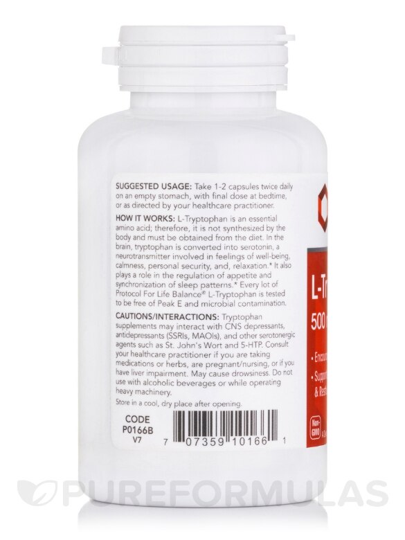 L-Tryptophan 500 mg - 60 Veg Capsules - Alternate View 2