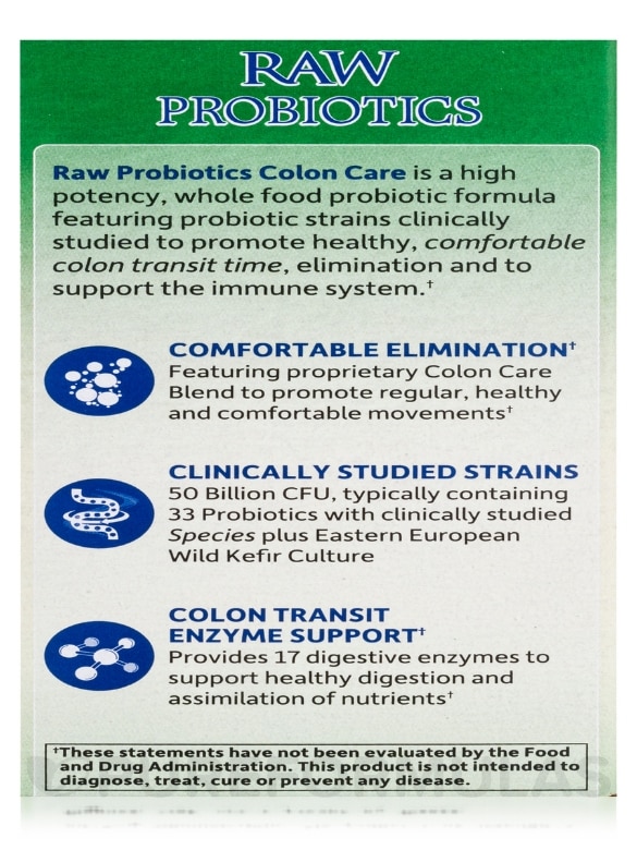 Raw Probiotics Colon Care 50 Billion - 30 Vegetarian Capsules - Alternate View 9
