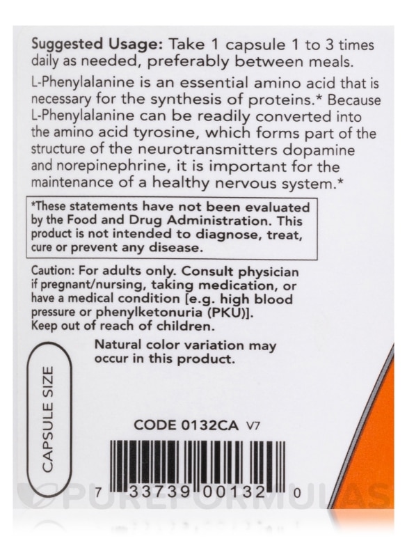 L-Phenylalanine 500 mg - 120 Veg Capsules - Alternate View 4