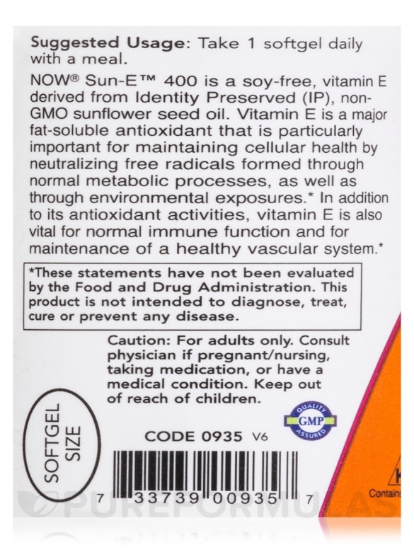 Sun-E™ 400 IU Natural Vitamin E - 60 Softgels - Alternate View 4