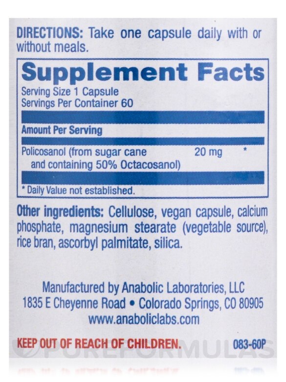 Policosanol 20 mg - 60 Vegetarian Capsules - Alternate View 4