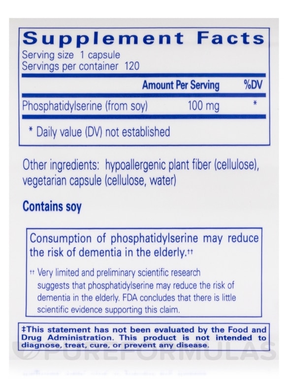 PS 100 (phosphatidylserine) - 120 Capsules - Alternate View 4