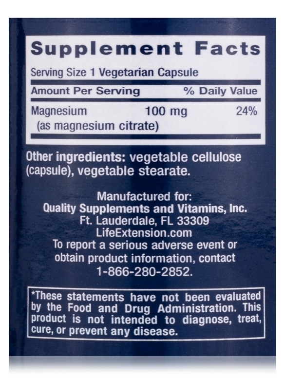 Magnesium (Citrate) 100 mg - 100 Vegetarian Capsules - Alternate View 3