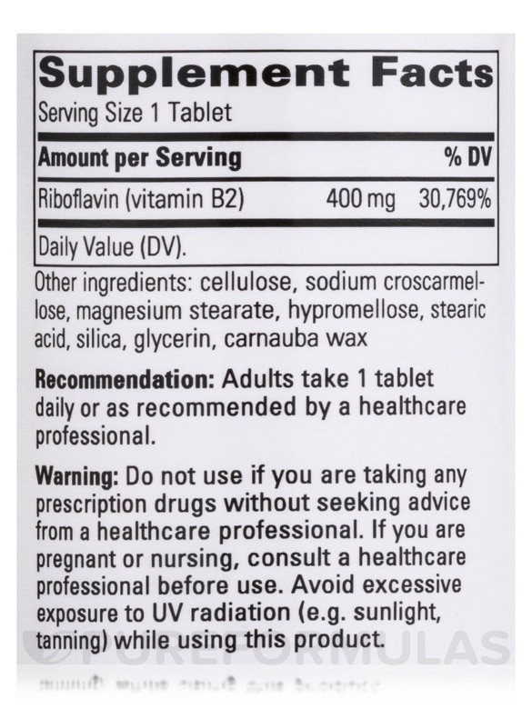Riboflavin 400 mg - 30 Tablets - Alternate View 4