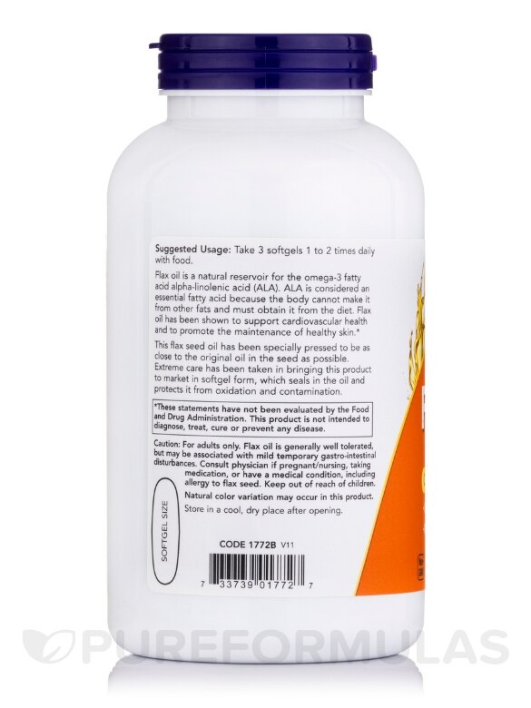 Flax Oil 1000 mg - 250 Softgels - Alternate View 2