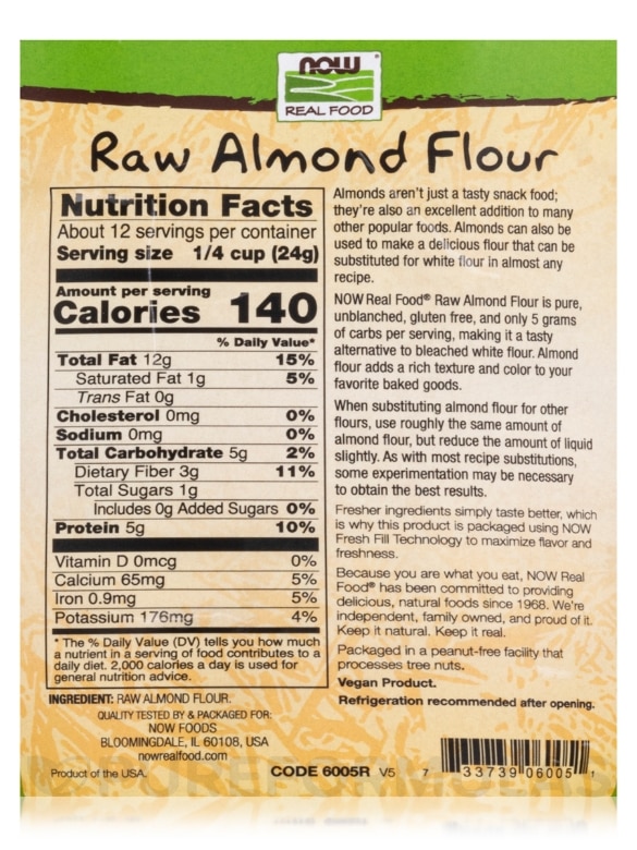 NOW Real Food® - Raw Almond Flour (Gluten-Free) - 10 oz (284 Grams) - Alternate View 2