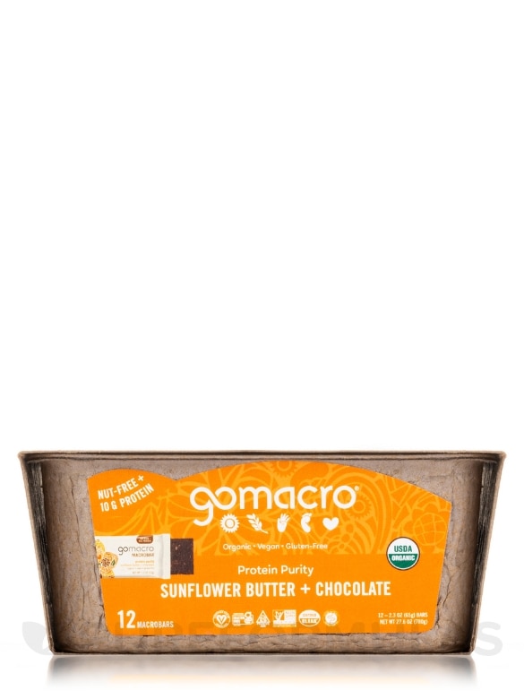 Organic MacroBar Sunflower Butter + Chocolate - Box of 12 Bars (2.3 oz / 65 Grams each) - Alternate View 2