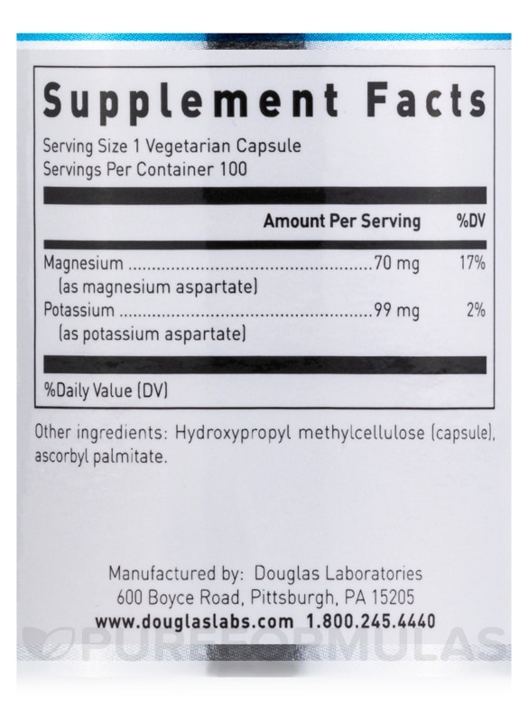Magnesium/Potassium Aspartate - 100 Vegetarian Capsules - Alternate View 4