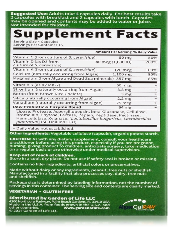 Vitamin Code® - Raw Calcium - 60 Vegetarian Capsules - Alternate View 7