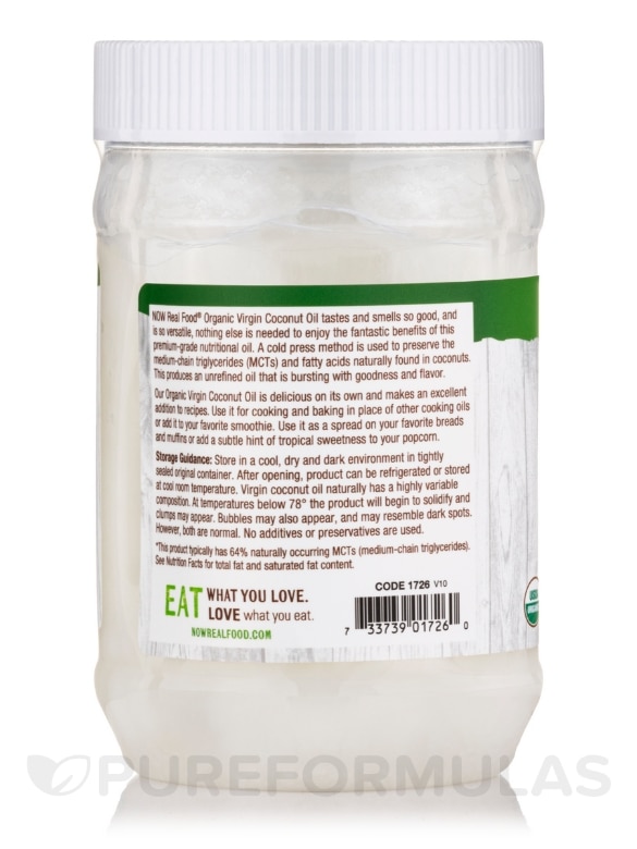 NOW Real Food® - Virgin Coconut Oil (Certified Organic) - 20 fl. oz (591 ml) - Alternate View 2
