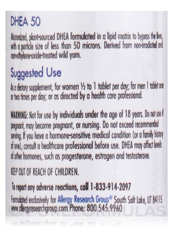 DHEA 50 mg Micronized Lipid Matrix - 60 Scored Tablets - Alternate View 4