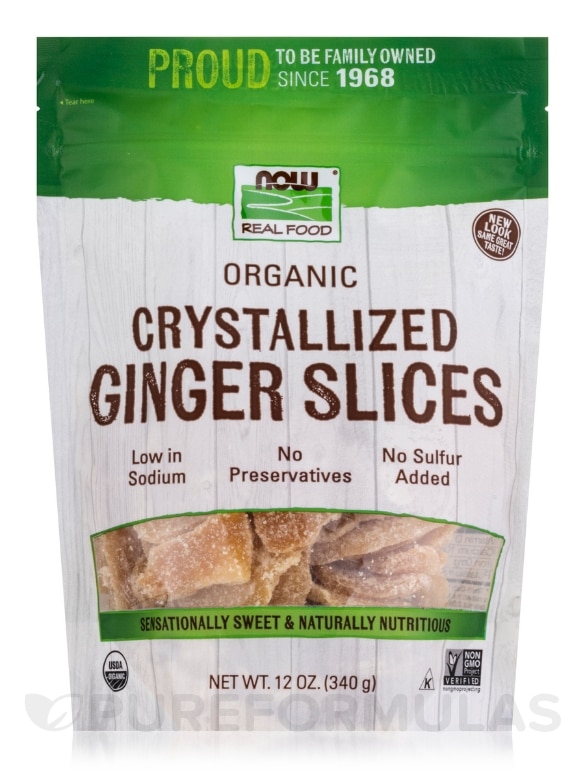 NOW Real Food® - Organic Crystallized Ginger Slices - 12 oz (340 Grams)