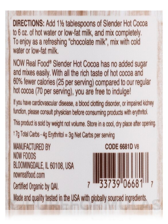 NOW Real Food® - Cocoa Lovers™ Slender Hot Cocoa - 10 oz (284 Grams) - Alternate View 5