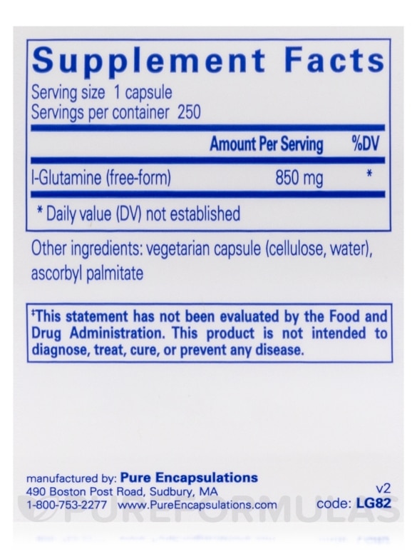 L-Glutamine 850 mg - 250 Capsules - Alternate View 4