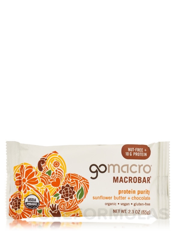 Organic MacroBar Sunflower Butter + Chocolate - Box of 12 Bars (2.3 oz / 65 Grams each) - Alternate View 1