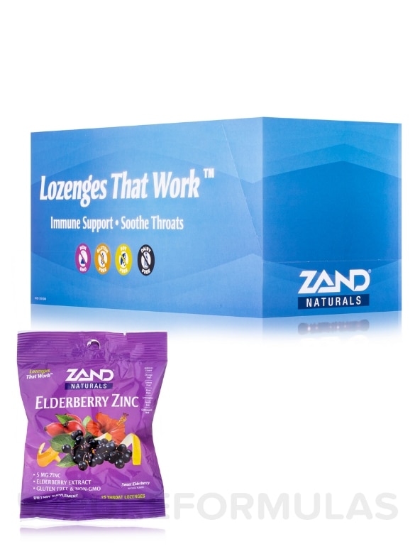 Elderberry Zinc Lozenges - 1 Box of 12 Bags (180 Throat Lozenges) - Alternate View 1