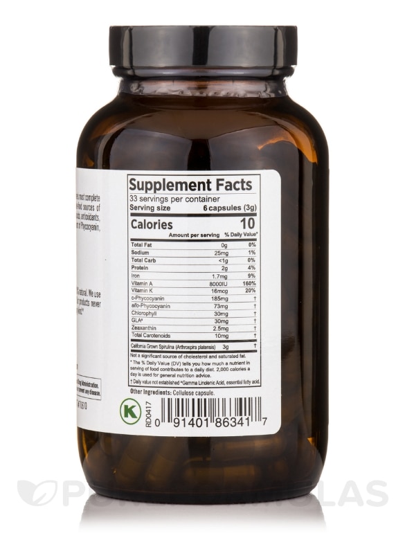 Spirulina 500 mg - 200 Vegetarian Capsules - Alternate View 2