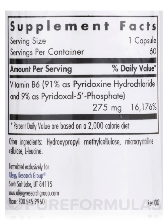 Pyridoxine P5P (B-6) - 60 Vegetarian Capsules - Alternate View 3