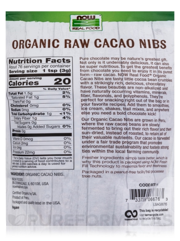 NOW Real Food® - Organic Raw Cacao Nibs - 8 oz (227 Grams) - Alternate View 2