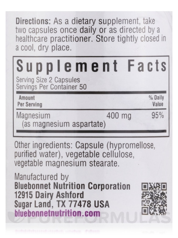 Magnesium Aspartate 400 mg - 100 Vegetable Capsules - Alternate View 3
