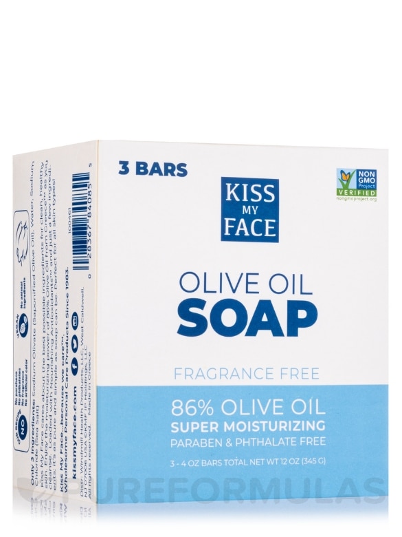 Pure Olive Oil Bar Soap (Fragrance-Free) - 3 Bars (4 oz / 115 Grams each)