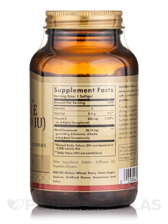 Vitamin E 268 mg (400 IU) (d-Alpha Tocopherol & Mixed Tocopherols) - 100 Softgels - Alternate View 1