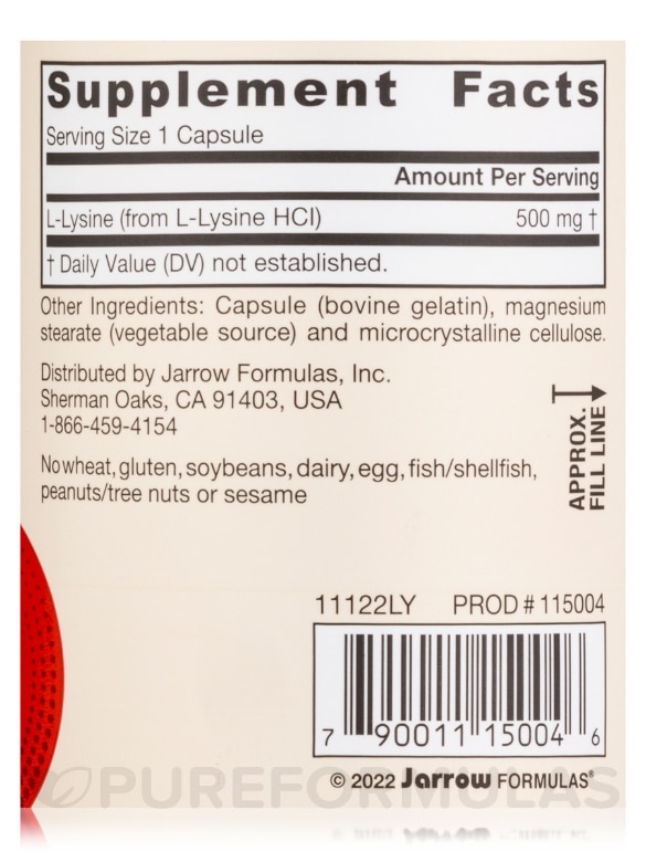 L-Lysine 500 mg - 100 Capsules - Alternate View 3