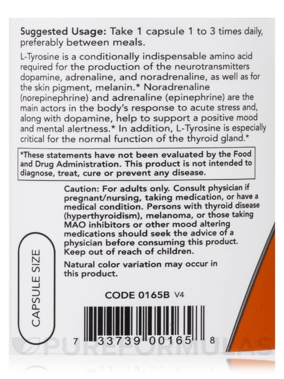 L-Tyrosine 750 mg - 90 Capsules - Alternate View 4