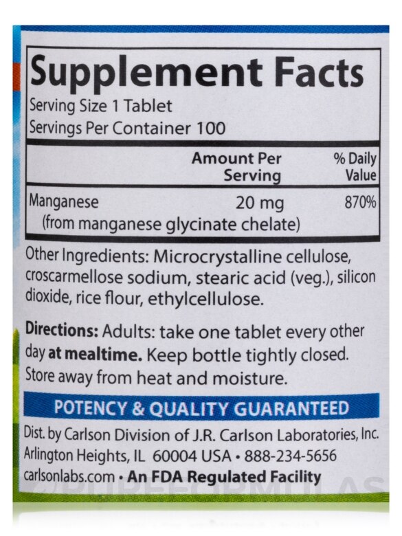 Chelated Manganese - 100 Tablets - Alternate View 3
