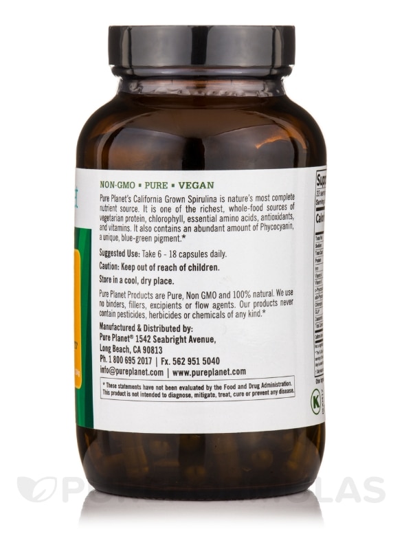 Spirulina 500 mg - 200 Vegetarian Capsules - Alternate View 1