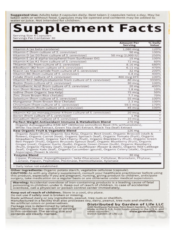 Vitamin Code® - Perfect Weight Multi - 120 Vegetarian Capsules - Alternate View 7