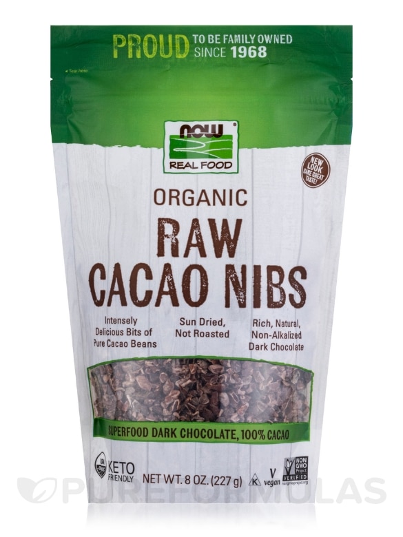 NOW Real Food® - Organic Raw Cacao Nibs - 8 oz (227 Grams)