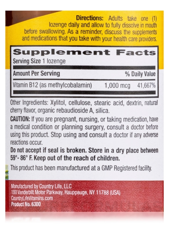 Methyl B12 1000 mcg (Cherry Flavor) - 60 Lozenges - Alternate View 3