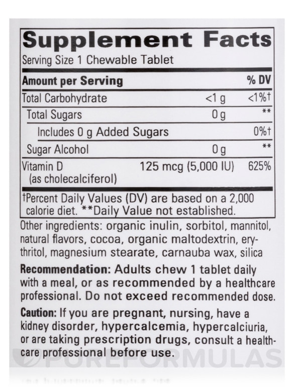 Vitamin D3 5000 IU Chocolate - 90 Chewable Tablets - Alternate View 3