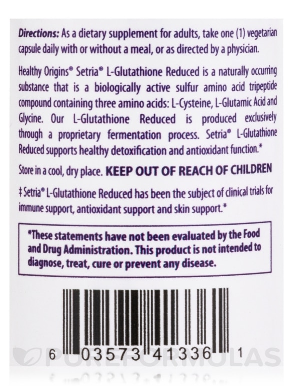 L-Glutathione Reduced 500 mg - 60 Veggie Capsules - Alternate View 4