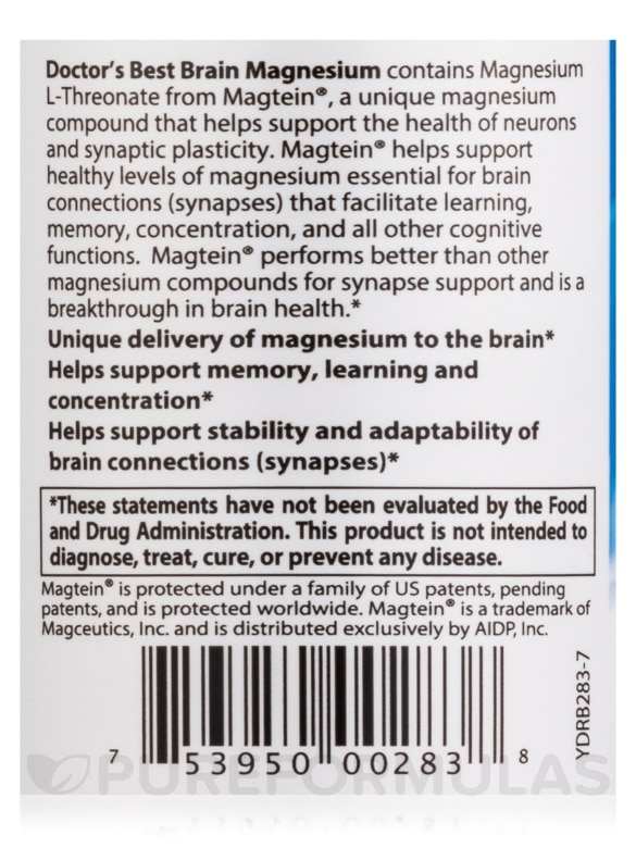 Brain Magnesium with Magtein™ 50 mg - 60 Veggie Capsules - Alternate View 4