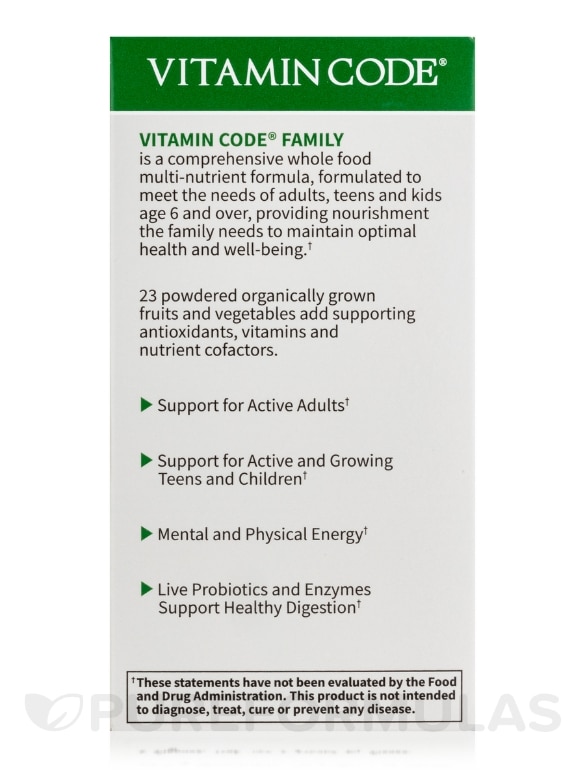 Vitamin Code® - Family Whole Food Multivitamin - 120 Vegetarian Capsules - Alternate View 6