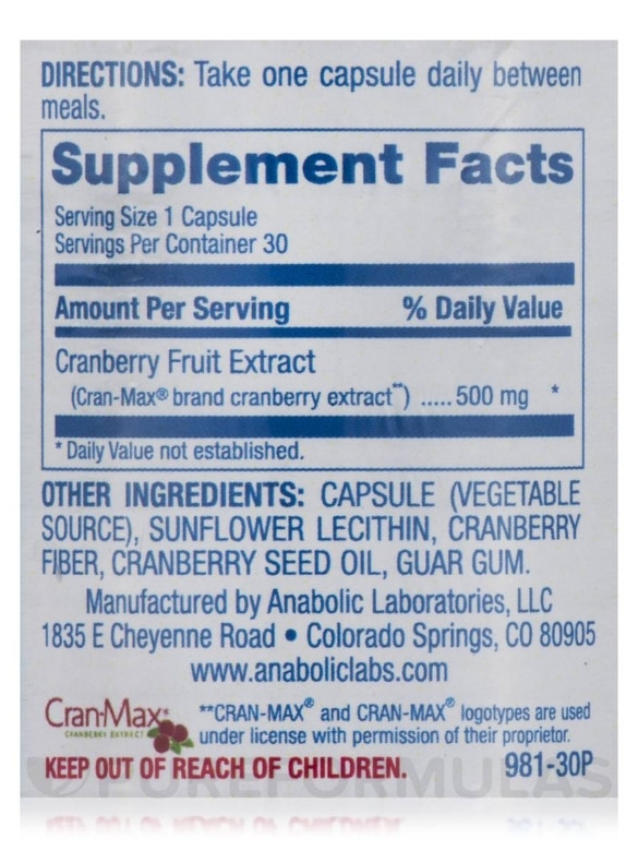 Cran-Max® Cranberry - 30 Vegetarian Capsules - Alternate View 4