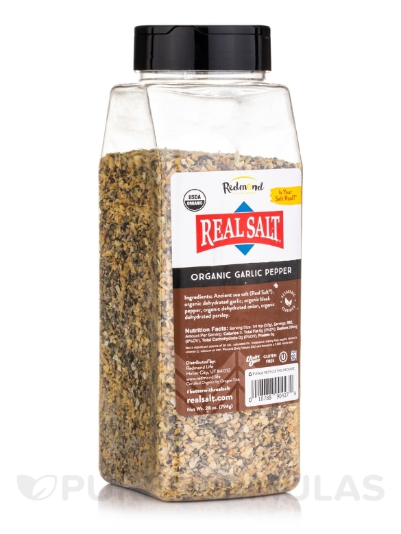 Real Salt - Organic Garlic Pepper Rub - Shaker - 28 oz (794 Grams)
