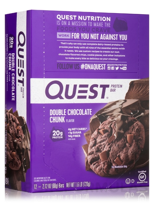 Quest Bar® Double Chocolate Chunk Flavor Protein Bar - Box of 12 Bars (2.1 oz / 60 Grams Each)