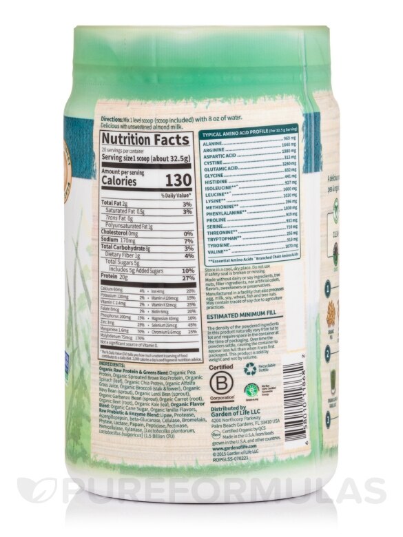 Raw Protein and Greens Lightly Sweet - 22.92 oz (650 Grams) - Alternate View 1