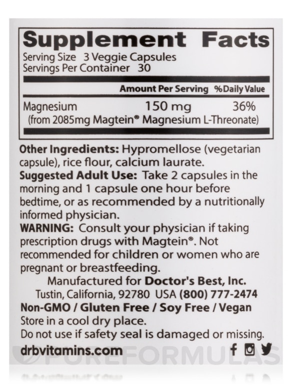Brain Magnesium with Magtein™ 50 mg - 60 Veggie Capsules - Alternate View 3