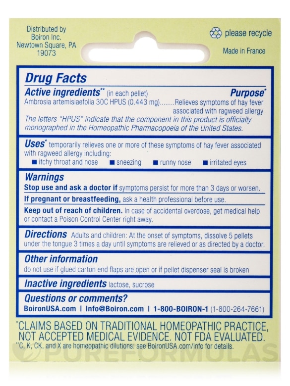 Ambrosia 30C Ragweed Allergy Relief Single Pack - 1 Tube (Approx. 80 Pellets) - Alternate View 7