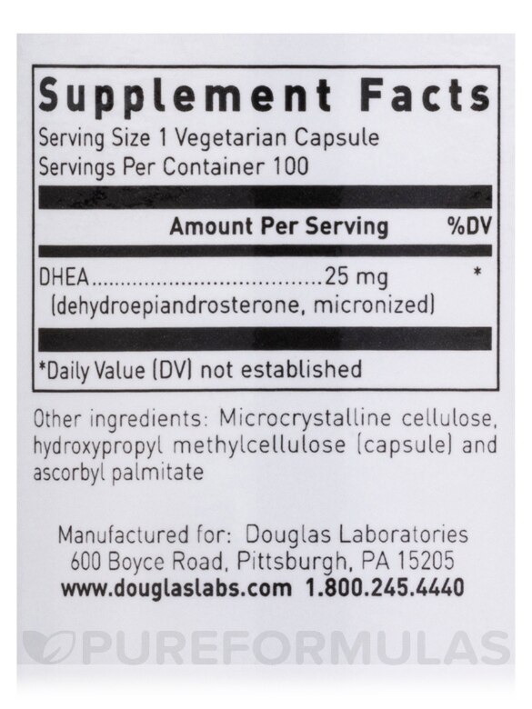 DHEA 25 mg (Micronized) - 100 Vegetarian Capsules - Alternate View 4