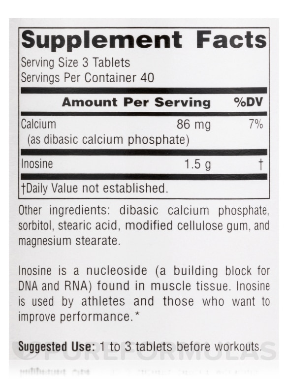 Inosine 500 mg - 120 Tablets - Alternate View 3