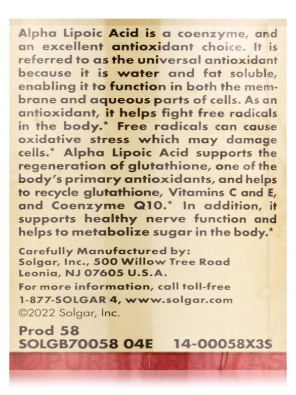Alpha Lipoic Acid 200 mg - 50 Vegetable Capsules - Alternate View 6