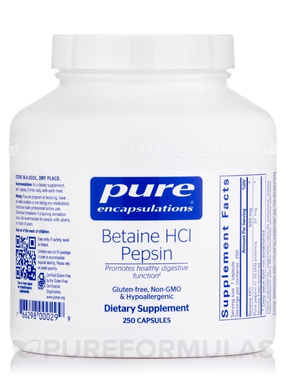 Betaine HCL Pepsin - 250 Capsules